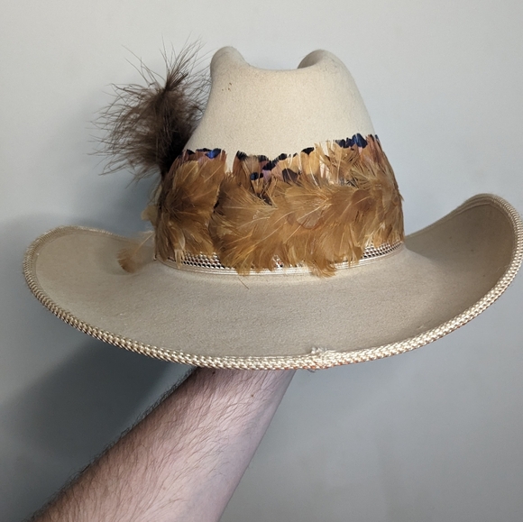 Stetson Hat with Feather Band Size 6 and 7/8 - Picture 3 of 4